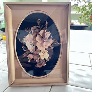 Vintage shadowbox dried flower wall art